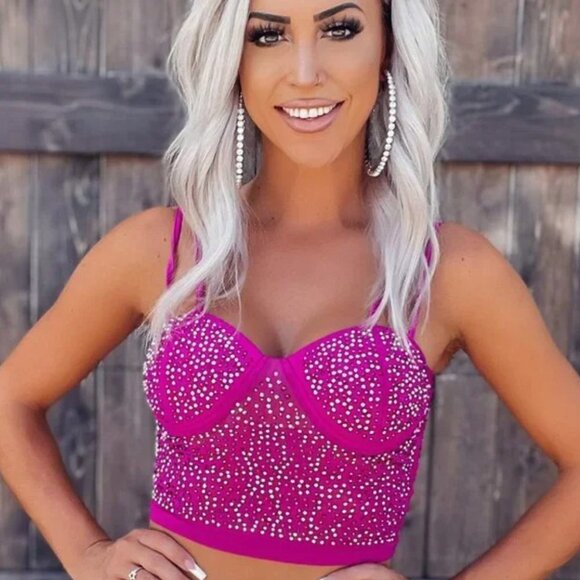 Tops - NEW Hot Pink Rhinestone Glitter Double Strap Tank Top with adjustable straps